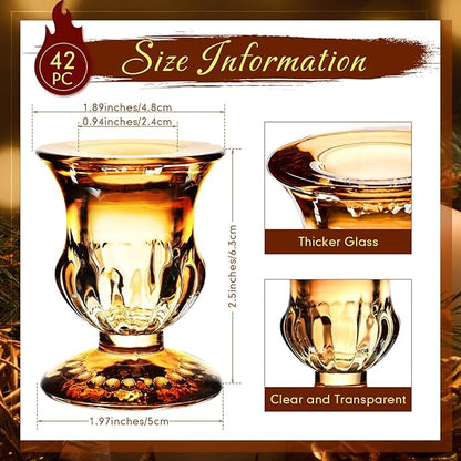 Foaincore 42 Pcs Candlestick Holders Bulk 2.5 Inch Taper Candle Holder for Table Centerpiece Thick Glass Ritual Candle Stand for Wedding Christmas Valentines Festival Party Decorations(Gold)