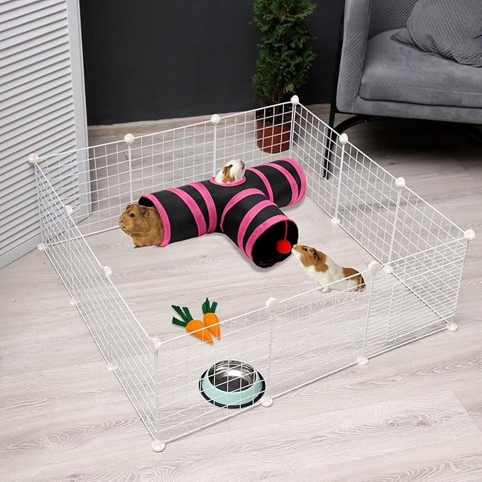 Rypet Guinea Pig Tunnel, 3 Way Collapsible Rabbit Tunnel, Small Pet Tunnels and Tubes with Interactive Ball for Rabbit Ferret Hamster Chinchilla Hedgehog Hiding and Resting-Mewly Pet