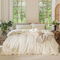 MooMee Bedding Duvet Cover Set 100% Washed Cotton Linen Like Textured Breathable Durable Soft Comfy (Solid Cream White, Queen 90"x90")