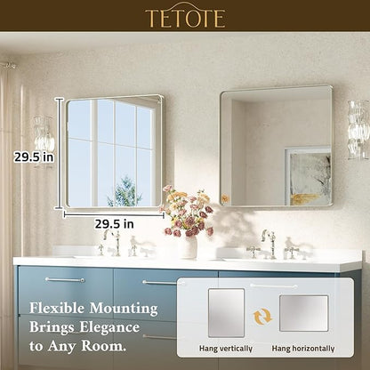 TETOTE Brushed Nickel Bathroom Mirror 30 x 30 Brushed Nickel Metal Framed Bathroom Mirror, Tempered Glass, Modern Farmhouse Wall Mounted Mirror for Decorative(Horizontal/Vertical)