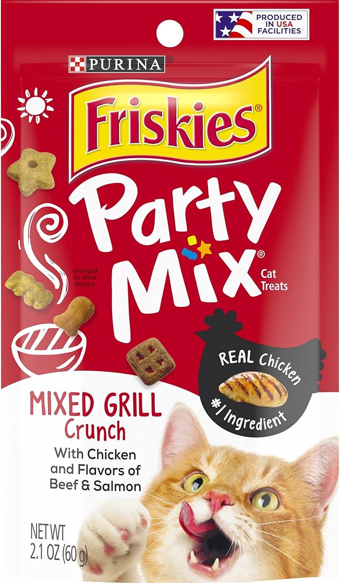 Purina Friskies Party Mix Cat Treats (Mixed Grill Crunch, 2.1 Ounce (Pack of 6))-Mewly Pet