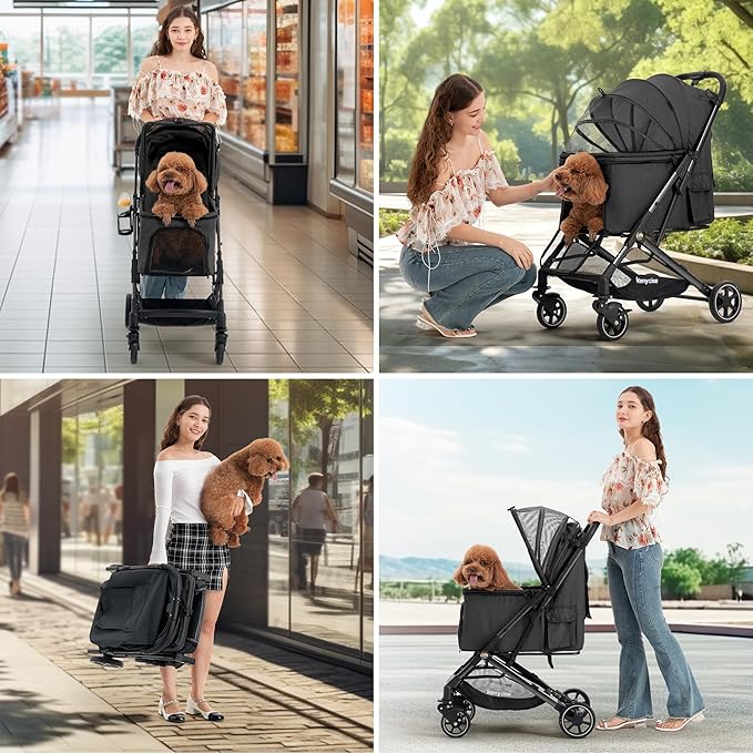 Medium Dog Stroller, Kenyone Pet Stroller for Medium Dogs Up to 55lbs, Lightweight Aluminum Frame, One Click Folding, Large Cat Stroller with No Zip Entry, Detachable Mesh, Multiple Pockets-Mewly Pet