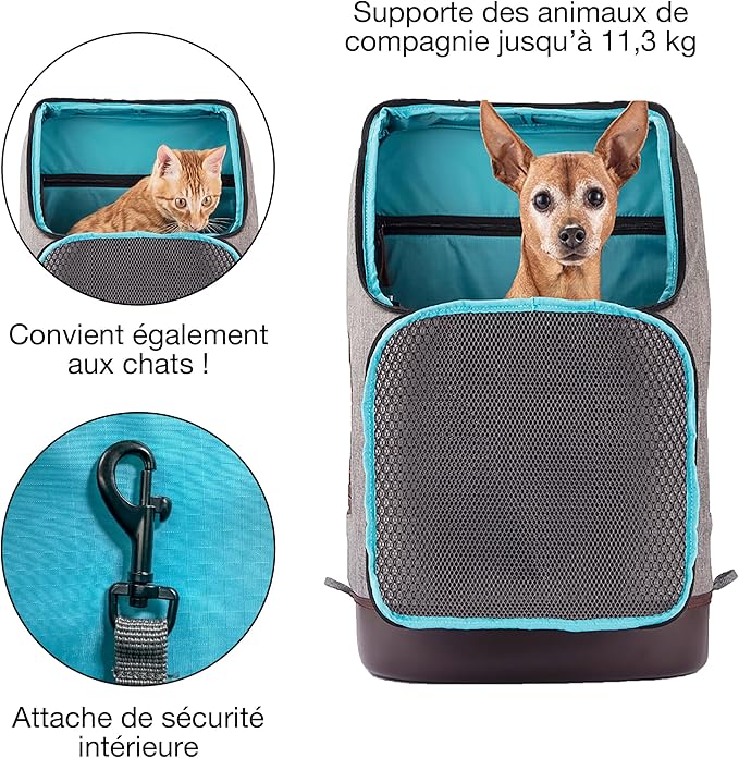 Kurgo Dog Carrier Backpack for Small Pets - Dogs & Cats | TSA Airline Approved | Cat | Hiking or Travel | Waterproof Bottom | G-Train | Ruck Sack | Heather Grey-Mewly Pet