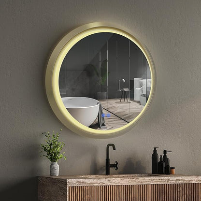 Circle LED Mirror for Bathroom, Anti-Fog & Dimmable Touch Switch, 32 inches, Gold