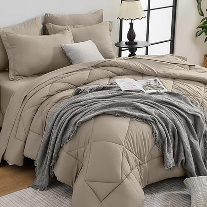 HEVUMYI Linen Twin Comforter Set - 5-Piece All Season Bed in a Bag Twin, Ultra Soft Bedding Set with Comforter, Flat Sheet, Fitted Sheet, Pillowcases, Pillow Shams