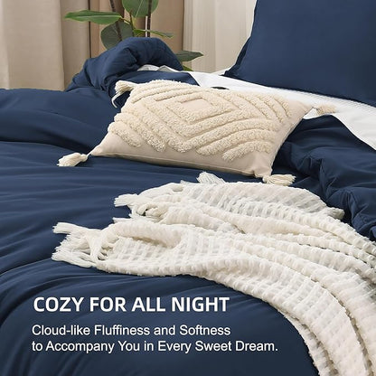 Litanika Navy Blue Comforter King Size, 3 Pieces Lightweight Solid Bedding Comforter Set, All Season Fluffy Bed Set (104x90In Comforter & 2 Pillowcases)