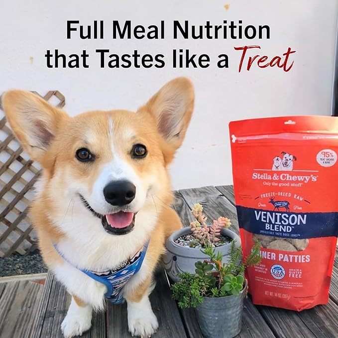 Stella & Chewy's Freeze-Dried Raw Dinner Patties - Venison Blend Recipe - High Protein Grain-Free Puppy & Dog Food - Perfect For Picky Eaters - 14 Oz-Mewly Pet