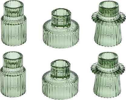 Vixdonos Taper Glass Candlestick Holders Tealight Candle Holders for Table Centerpieces, Wedding Decor and Dinner Party (6 Pcs, Green)