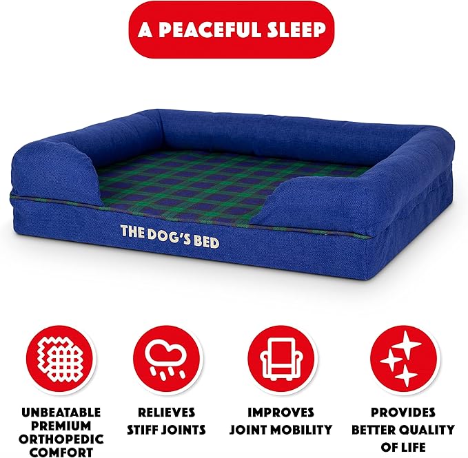 The Dog’s Bed, Med Black Watch Tartan 30x23.5, Memory Foam, Pain Relief: Arthritis, Hip & Elbow Dysplasia, Post Surgery, Lameness, Supportive, Calming, Waterproof Washable Cover, Veterinary Approved-Mewly Pet