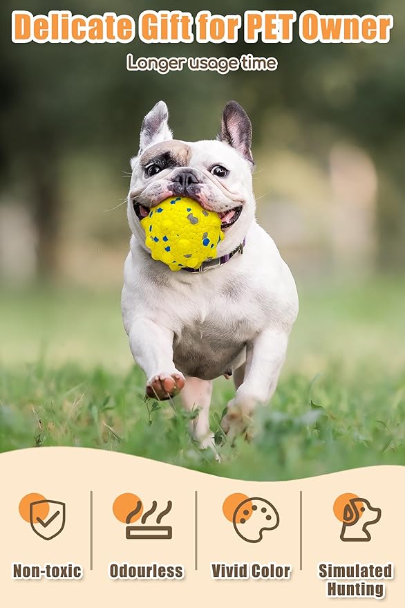 Dog Tennis Balls for Aggressive Chewers, Indestructible Durable Bouncy Interactive Toy for Dogs Fetch Game Lightweight Floating Outdoor Training(2 Yellow Point+ 2 Blue Cirle Medium)-Mewly Pet