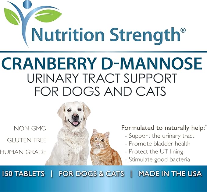 Cranberry D-Mannose for Dogs, Support for Bladder & UTI, Pet Urinary Tract + Immune Health Supplement, Cranberry for Dogs with D-Mannose & Vitamin C, 150 Chewable Tablets-Mewly Pet