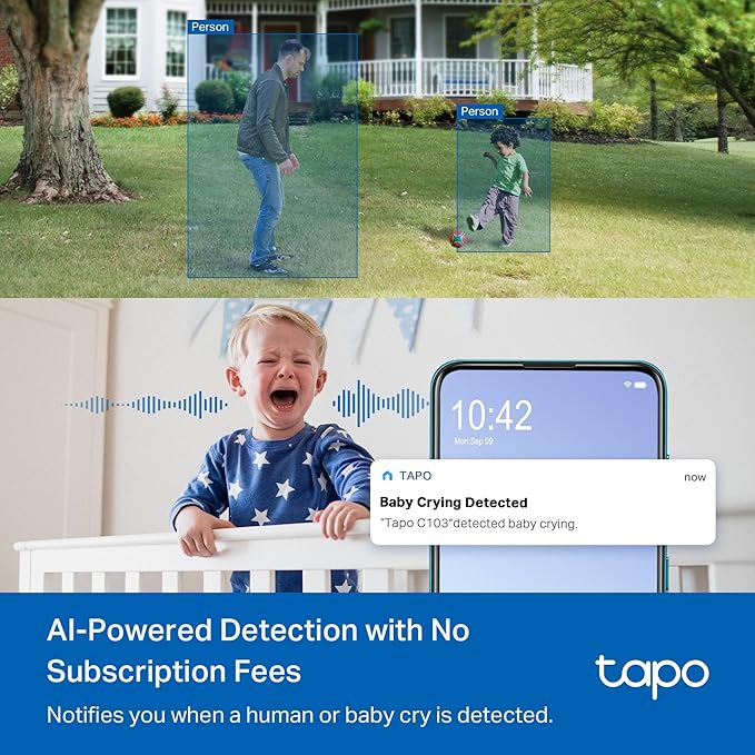 Tapo 2K 3MP Pan/Tilt Indoor/Outdoor Security Camera - Free Person/Baby Cry Detect & Motion Track, 360° Pan, Color Night Vision, SD/Cloud Storage, Works w/Alexa & Google Home, HybridCam 360 (2-Pack)-Mewly Pet