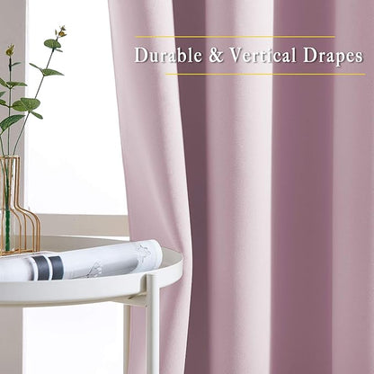 NICETOWN Room Darkening Curtain Panels 66 - Window Treatment Energy Saving Thermal Insulated Solid Grommet Room Darkening Drapes for Living Room (Baby Pink, 1 Pair, 66 by 66-Inch)