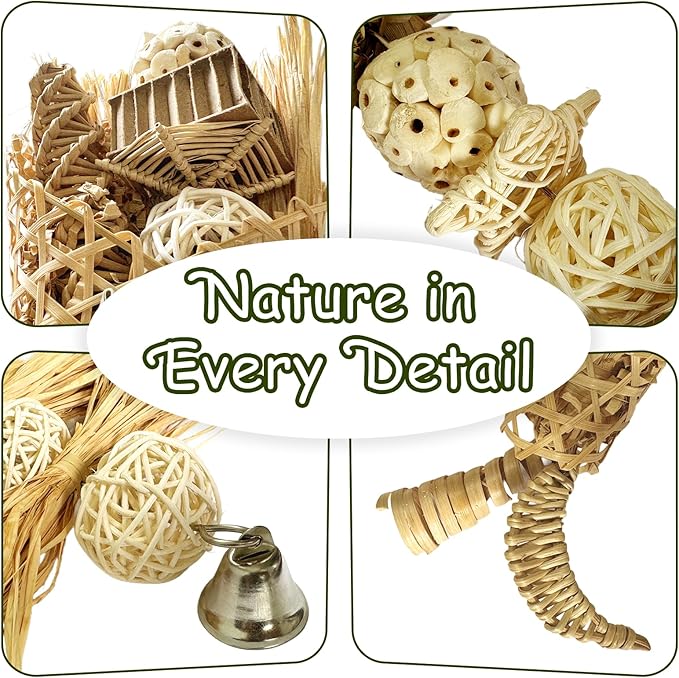 5-Pack Natural Flower Bird Toys – Foraging & Chewing Toys for Parakeets, Cockatiels, Conures & Small Birds – No Plastic, All-Natural Materials-Mewly Pet