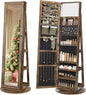 SONGMICS 360° Swivel Jewelry Cabinet, Lockable Jewelry Organizer with Full-Length Mirror, Rear Storage Shelves, Interior Mirror, Jewelry Armoire, Christmas Gifts for Women, Rustic Brown UJJC006X01