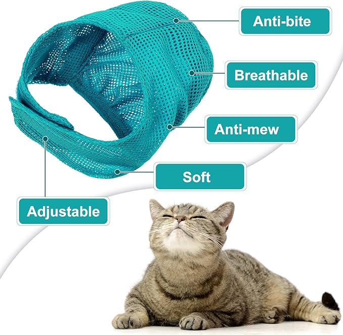 Patelai 5 Pcs Cat Bathing Bag Set Cat Grooming Bag Adjustable Pet Shower Net Muzzles Nail Clipper Tick Remover Tool Massage Brush(Green White)-Mewly Pet