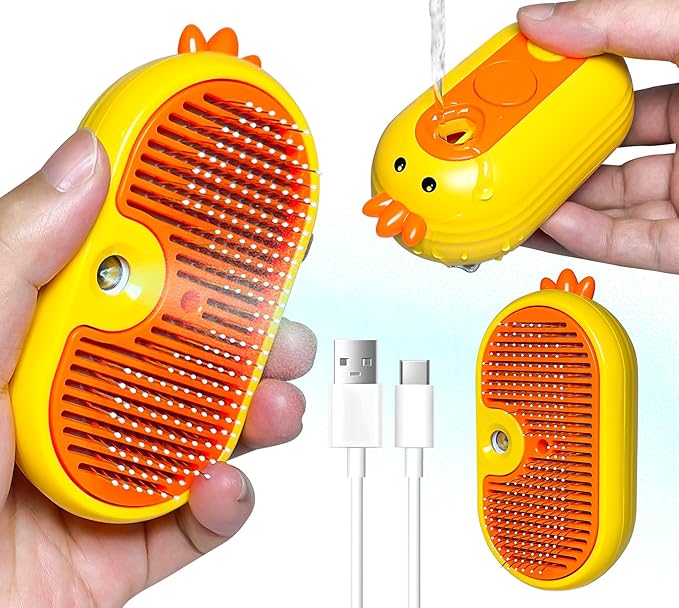 Spritz Defur Comb for Cats, New 3-in-1 Cat Steam Brush for Massaging and Cleaning Shedding Pets, Comb for Long and Short Hair Cats and Dogs Grooming Tool (zsyellow)-Mewly Pet