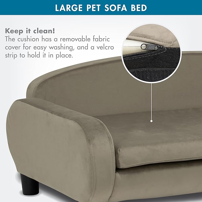 Paws & Purrs Multi-Cat Sofa Bed – 41.5″ Wide Elevated Pet Couch with 3″ Foam Mattress, Removable Machine-Washable Cover – Stylish Indoor Pet Furniture for Two or More Cats and Dogs, Ash-Mewly Pet