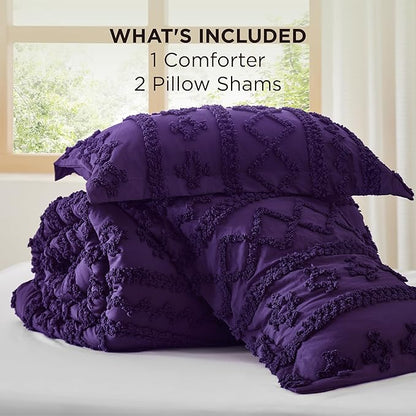 Bedsure Tufted Boho Comforter Set California King - Purple Boho Bed Set, GentleSoft™ 3 Pieces Farmhouse Shabby Chic Embroidery Bedding, Gifts for Woman, Soft Jacquard Comforter for All Seasons