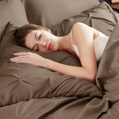 Bedsure California King Comforter Set Brown - Bed in a Bag Cal King Bedding Set 7 Pieces, GentleSoft™ Pintuck Bed Set Gift for Family, Pinch Pleat Brown Comforter with Sheets, Pillowcases & Shams