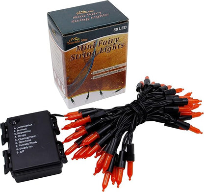 Twinkle Star 50 LED Battery Operated Halloween Lights 16 ft Mini String Lights, Waterproof Tree Lights with 8 Lighting Modes, Indoor Outdoor Patio Garden Party Wedding Decorations, Orange