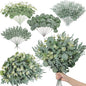 Serwalin 100pcs Artificial Mixed Eucalyptus Stems Leaveas Bulk, 4Kinds Fake Grennery Silver Dollar Eucalyptus Leaves Picks,Faux Greenry Stems Sprays for DIY Bouquets Floral Arrangement Home Decor