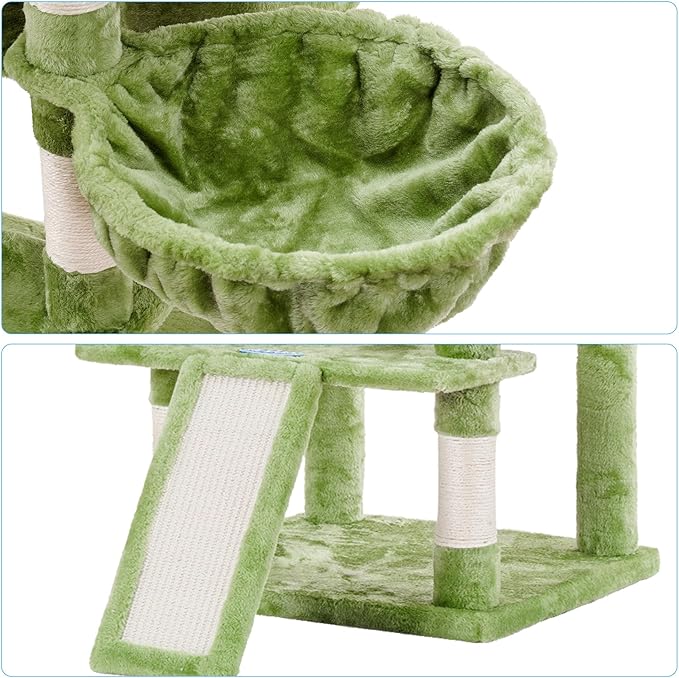 Hey-brother Cat Tree, 71 inches XL Large Cat Tower for Indoor Cats, Multi-Level Cat House with 3 Padded Perches, Big Scratcher, Cozy Basket, 2 Cat Condos and Scratching Posts, Green MPJ034GR-Mewly Pet