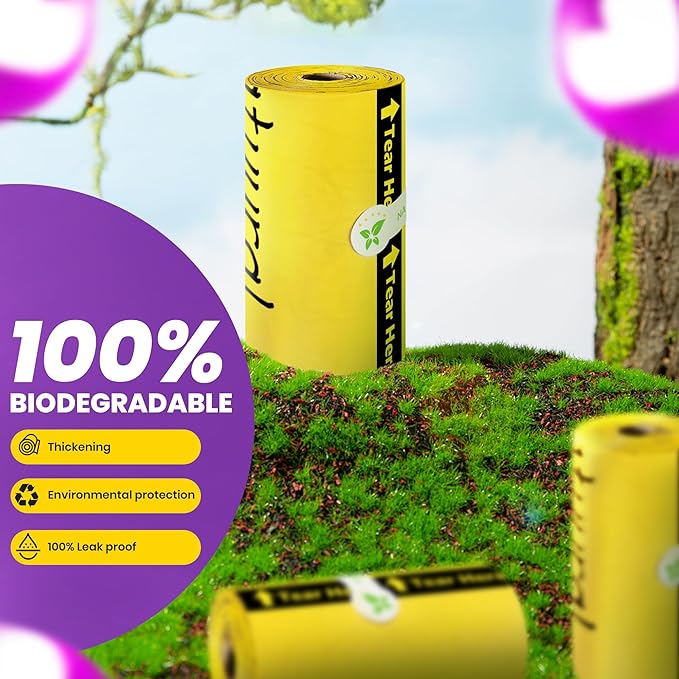 Dog Poop Bags-150 Counts with Holder (10 Rolls), Biodegradable Poop Bags, Eco-friendly and Easy to Open, Thick Dog Waste Bags (Yellow)-Mewly Pet