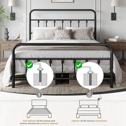 Yaheetech Classic Metal Platform Bed Frame Mattress Foundation with Victorian Style Iron-Art Headboard/Footboard/Under Bed Storage/No Box Spring Needed/Queen Size Black