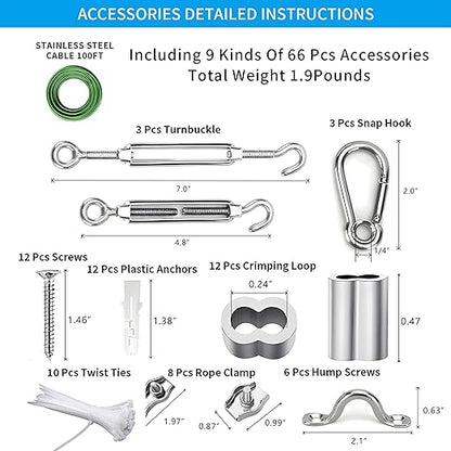 Globe String Light Suspension Kit, Outdoor Light Guide Wire, Vinyl Coated Stainless Steel Steel Cable，Include 100ft Transparent PVC and 304 Stainless Steel Wire Cable, Turnbuckle and Hooks