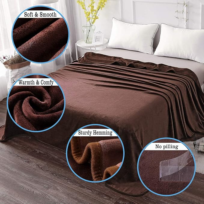 HOZY Soft Blanket Twin Size Fleece Warm Fuzzy Throw Blankets for The Bed Sofa Lightweight 350GSM Chocolate 66"*90"