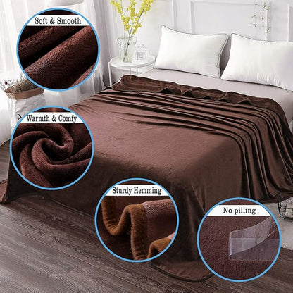 HOZY Soft Blanket Queen Size Fleece Warm Fuzzy Throw Blankets for The Bed Sofa Lightweight 350GSM Chocolate 90"*90"