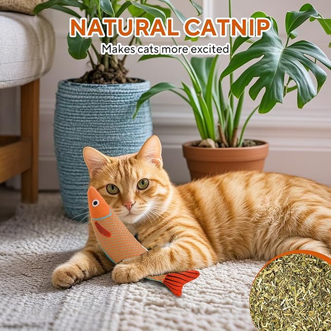 AUSCAT Cat Catnip Toys, 3PCS Catnip Fish Toy for Cats, Cat Kicker Toys with Crinkle Sound, Interactive Plush Soft Cat Toys for Indoor Cats and Kittens-Mewly Pet
