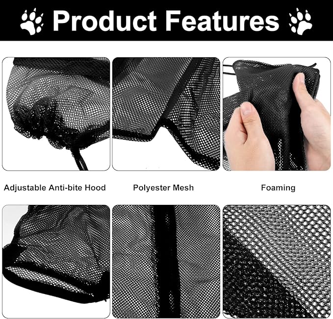 Patelai 5 Pcs Cat Bathing Bag Set Cat Grooming Bag Adjustable Pet Shower Net Muzzles Nail Clipper Tick Remover Tool Massage Brush(Black White)-Mewly Pet