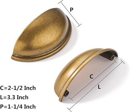 khtumeware 6 Pack 2-1/2" Antique Brass Drawer Pulls Cabinet Cup Pulls Vintage Kitchen Hardware Cabinet Handles Drawer Handles Knobs 2.5 inch Hole Center