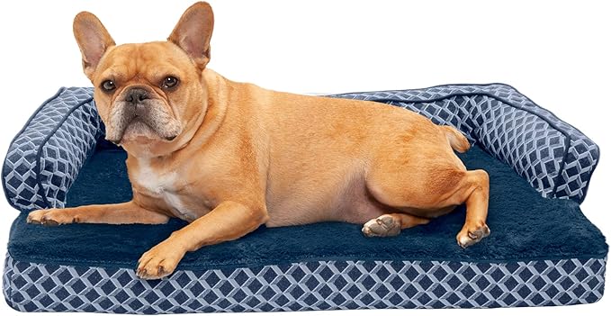Furhaven Memory Foam Dog Bed for Medium/Small Dogs w/ Removable Bolsters & Washable Cover, For Dogs Up to 35 lbs - Plush & Woven Decor Comfy Couch Sofa - Diamond Blue, Medium-Mewly Pet