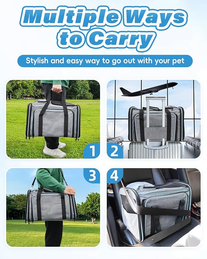 Expandable Travel Pet Bag, Scratch-Resistant Breathable Mesh, Crossbody&Tote Design, Durable&Spacious, Pet Carrier with High-Visibility Windows, Easy-Cleaning Fabric, Removable Soft Pad&Shoulder Strap-Mewly Pet