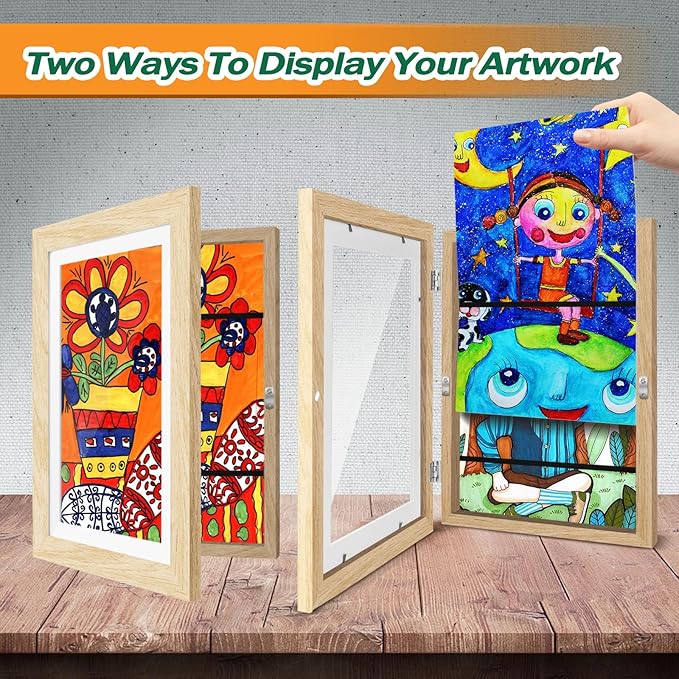 1 Pack Kids Artwork Frames Changeable 8.5 x 11 Inch Children Art Projects Kids Art Frames Front Opening Picture Display Frame, Wood