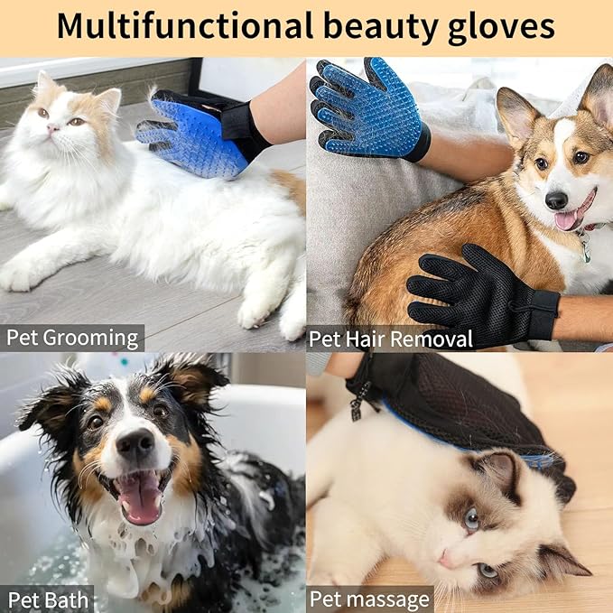 Zoocozy 2 in 1 Pet Hair Removal Glove for Cat Dog, Indoor Cat Grooming Gloves, Pet Washing Brush for Shedding Massage - Double-Sided Available(Dark Blue)-Mewly Pet