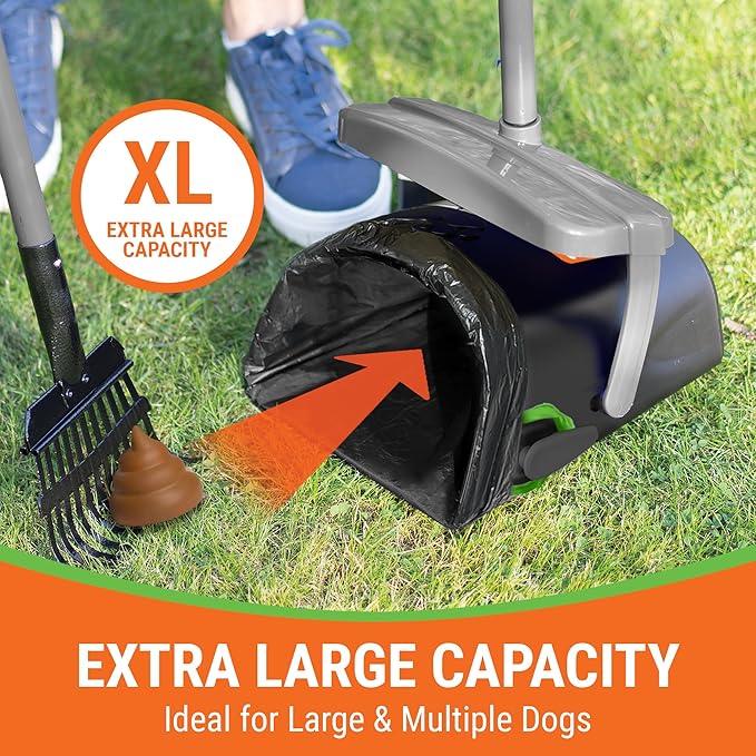 Dog Pooper Scooper with Bag Attachment, 40" Long Handle Pooper Scooper for Large Dogs, Dog Poop Scoop for Yard, Large Capacity Swivel Bin and Rake, Lavender Scented Bags (Grey)-Mewly Pet