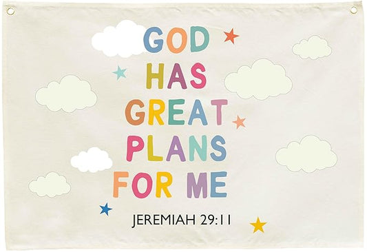 Christian Bible Verse Scripture Rectangular Banner Flag Wall Sign Decor Gift for Baby Boy Girl Kid-Nursery Baby Room Bedroom Decor-Baby Shower,Birthday Christmas Gift-God Has Great Plans