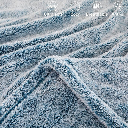 Exclusivo Mezcla Plush Fuzzy Fleece Bed Blanket Queen Size, Super Soft, Fluffy and Warm Blankets Suitable for All Seasons (Mixed Teal, 90x90 Inches)