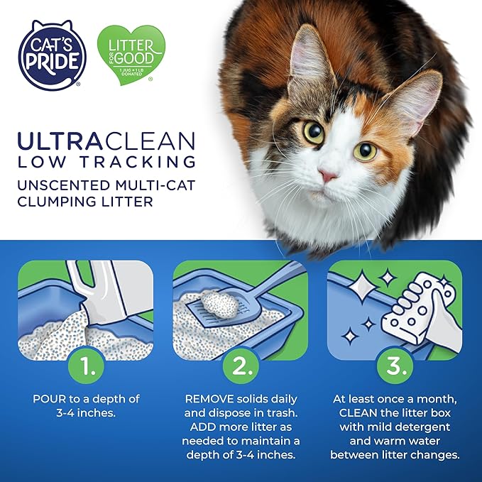 Cat's Pride Max Power: UltraClean Low Tracking Multi-Cat Clumping Litter - Keeps Paws & Home Clean - Up to 10 Days of Powerful Odor Control - 99% Dust Free - Unscented, 15 Pounds-Mewly Pet