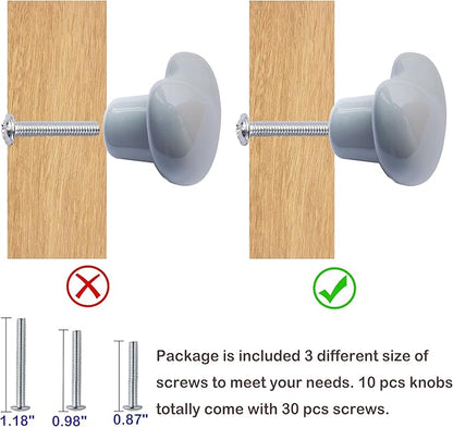 Ceramic Drawer Knobs Heart Shape Cabinet Dresser Pulls Handles with 3 Sized Screws, Kitchen Furniture Knobs for Closet Cupboard Wardrobe (Grey, 10 Pack)
