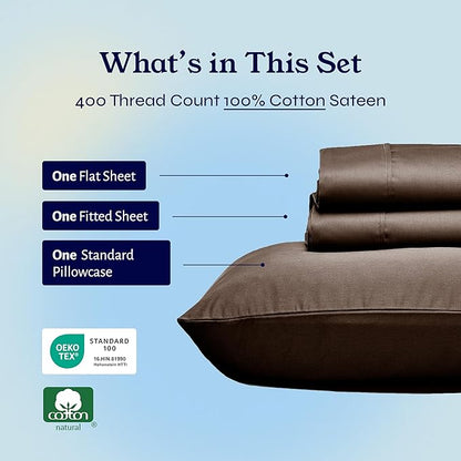 California Design Den Twin XL Sheet Sets - 400 Thread Count Sateen, 100% Cotton Sheets Twin XL, Deep Pockets, Cooling and Durable Bedding Set - Espresso Chocolate Brown
