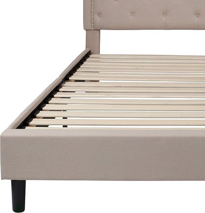 Flash Furniture Brighton Fabric Arched Tufted Upholstered King Size Platform Bed, Modern Low-Profile King Bed Frame with Headboard, Beige