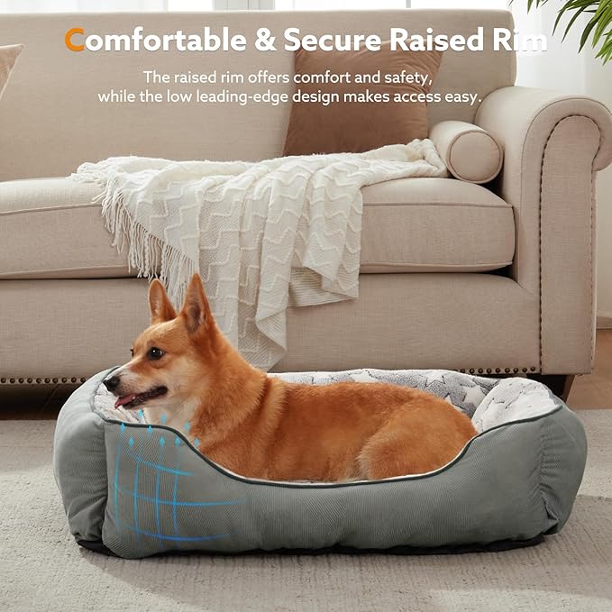 SIWA MARY Large Dog Bed, Rectangle XL, Washable, Non-Slip Dark Grey (35"x25"x9")-Mewly Pet