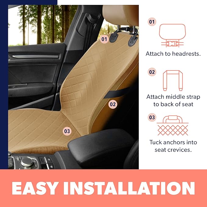 Active Pets Dog Car Seat Cover, Waterproof Front Seat Protector for SUV Truck Sedan, Pet Safety Travel Comfort System with Universal Fit, Beige-Mewly Pet