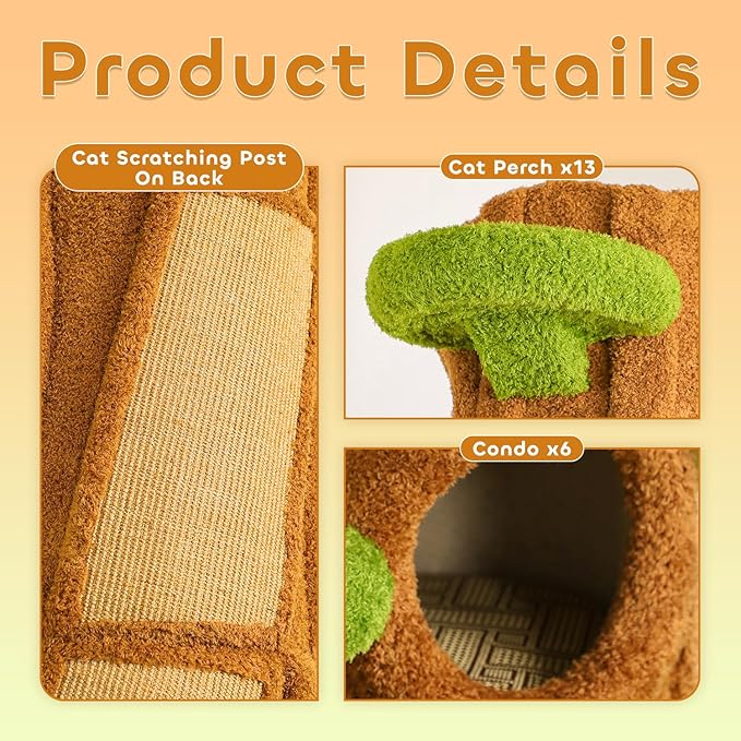 90.5'' Luxury Cat Tree for Indoor Cats, All-in-One Tall Cat Tower with Scratching Post, Multi-Level House, Wood Condo for Multi-Cat Families (Green)-Mewly Pet