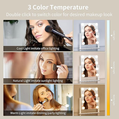 Vanity Mirror with Lights, Makeup Mirror with Lights,3 Color Lighting Modes Detachable 10X Magnification Mirror Touch Control,360°Rotation, White.